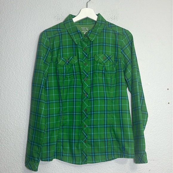 Mountain Hardwear Green Plaid Light Flannel Long Sleeve Button Down Women Size 8 - Picture 1 of 14